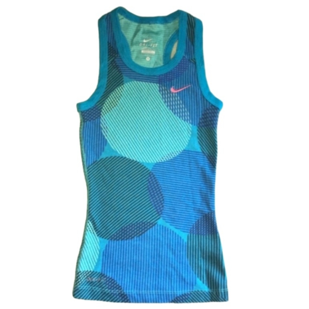 NIKE DRI-FIT Racerback Tank Top Turquise Blue Swirl Abstract Junior Size Small - Picture 8 of 12